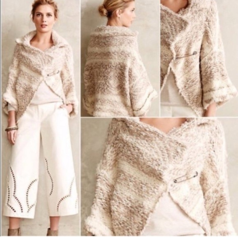 Anthropologie Neve Wrap Sweater - Oversized Shawl Collar Sweater Beige/Neutral